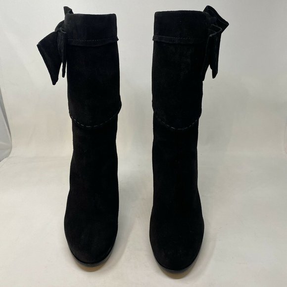 Christian Dior Dress Boots 38.5 8 Black Suede Bow Round Toe Party High Heel Shoe - Picture 2 of 11